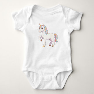 Cute Pastel Rainbow Unicorn Lifting Hoof Kawaii Un Baby Bodysuit