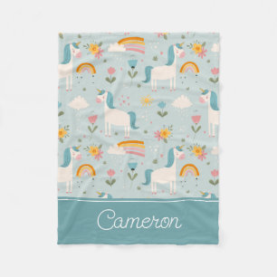 Cute pastel Rainbow Unicorn Pattern Fleece Blanket