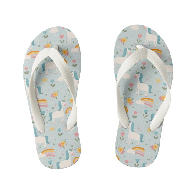 Cute pastel Rainbow Unicorn Pattern Kid's Jandals (Footbed)
