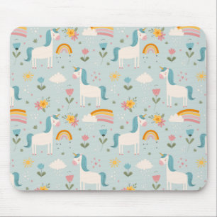 Cute pastel Rainbow Unicorn Pattern Mouse Pad
