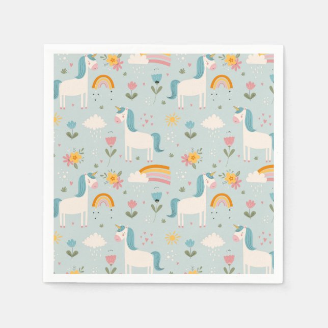 Cute pastel Rainbow Unicorn Pattern Napkin (Front)