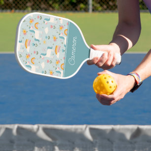Cute pastel Rainbow Unicorn Pattern Pickleball Paddle