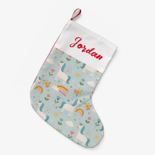 Cute pastel Rainbow Unicorn Pattern Small Christmas Stocking