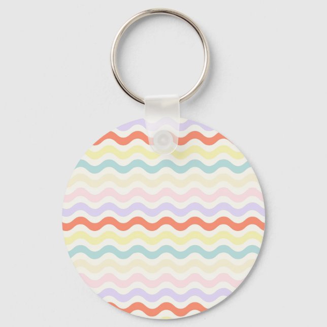 Cute Pastel Rainbow Wavy Lines Colorful Geometric  Key Ring (Front)