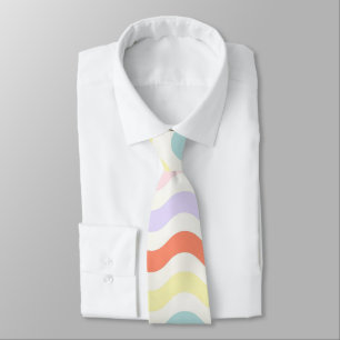 Cute Pastel Rainbow Wavy Lines Colorful Geometric Tie