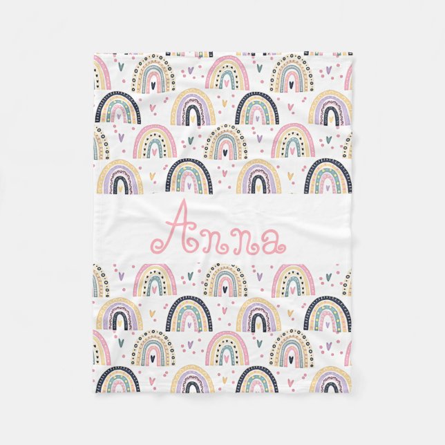 Cute pastel rainbows  personalised fleece blanket (Front)