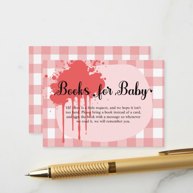 Cute Pastel Red Gingham Baby Shower Enclosure Card (Front/Back In Situ)