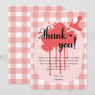 Cute Pastel Red Gingham Baby Shower Thank You Card