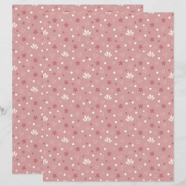 Cute Pastel Red Patterned Scrapbook Paper (Front/Back)