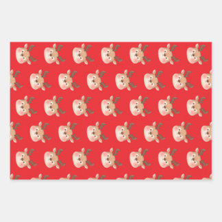 Cute Pastel Reindeer Head Wrapping Paper Sheet