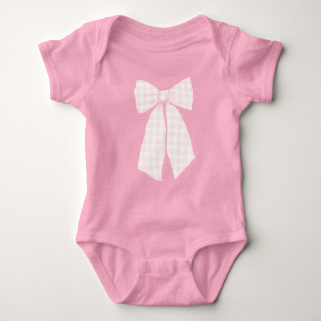 Cute Pastel Ribbon Bow Pink Baby Bodysuit (Front)