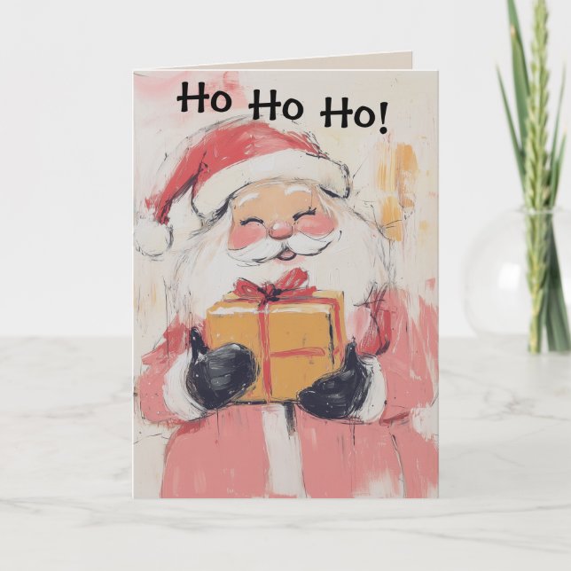 Cute Pastel Santa Claus Christmas Card (Front)