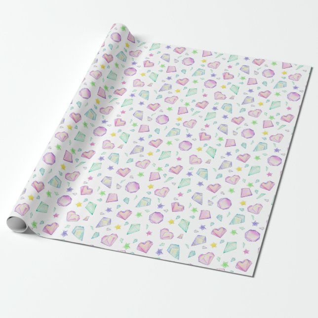Cute Pastel Scattered Diamonds  Wrapping Paper (Unrolled)