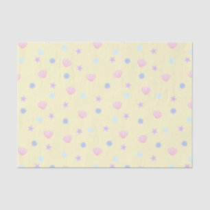 Cute Pastel Seashells and Pearls in Lemon Chiffon Tissue Paper