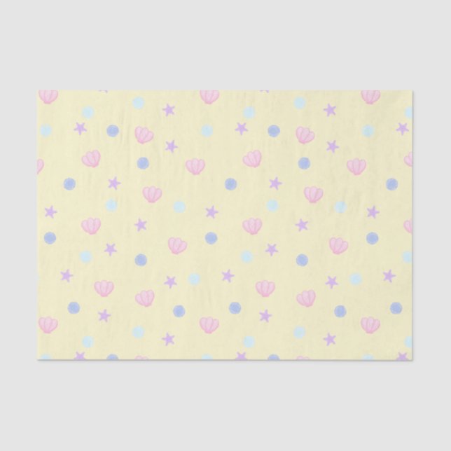Cute Pastel Seashells and Pearls in Lemon Chiffon Tissue Paper (Front)