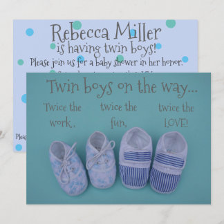 Cute pastel shoes boy twins baby shower invitation
