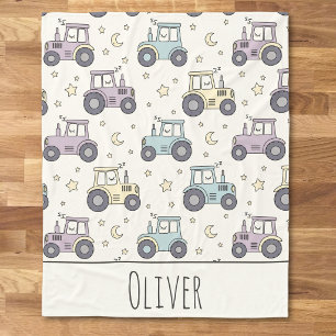 Cute Pastel Sleepy Tractor Fleece Blanket