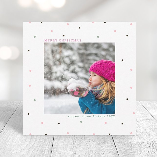Cute Pastel Snow Photo Christmas Square Holiday Card (Creator Uploaded)