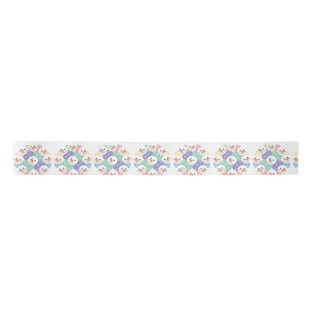 Cute Pastel Snowman Heads Seamless Satin Ribbon (Front)