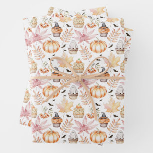 Cute Pastel Spooky Cupcakes Halloween Pattern  Wrapping Paper Sheet
