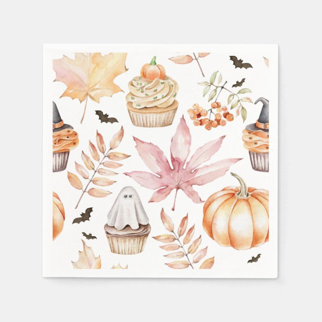 Cute Pastel Spooky Cupcakes Pattern Halloween Napkin (Front)