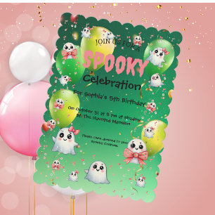 Cute Pastel Spooky Ghos Kids Birthday Invitation