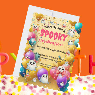 Cute Pastel Spooky Ghost Kids Birthday Invitation