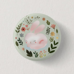 Cute Pastel Spring Bunny Floral Wreath Nursery Art 3 Cm Round Badge