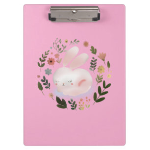 Cute Pastel Spring Bunny Floral Wreath Nursery Art Clipboard