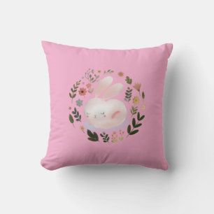 Cute Pastel Spring Bunny Floral Wreath Nursery Art Cushion