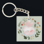 Cute Pastel Spring Bunny Floral Wreath Nursery Art Key Ring<br><div class="desc">Bring a touch of sweet, whimsical nature to your space with this adorable spring bunny design. The artwork features a soft, pastel pink sleeping rabbit surrounded by a beautiful botanical wreath of blooming spring flowers and leaves. This charming watercolor-style illustration is perfect for customizing Easter gifts, baby shower invitations, nursery...</div>