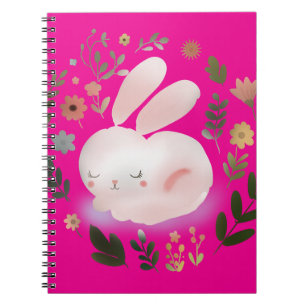 Cute Pastel Spring Bunny Floral Wreath Nursery Art Notebook