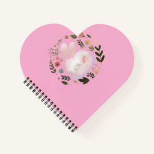 Cute Pastel Spring Bunny Floral Wreath Nursery Art Notebook