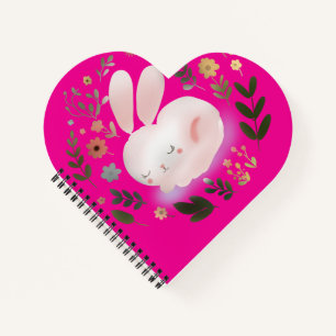 Cute Pastel Spring Bunny Floral Wreath Nursery Art Notebook