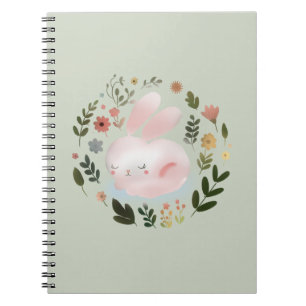 Cute Pastel Spring Bunny Floral Wreath Nursery Art Notebook