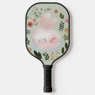 Cute Pastel Spring Bunny Floral Wreath Nursery Art Pickleball Paddle