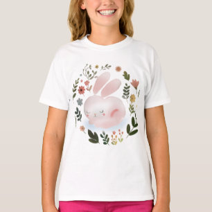 Cute Pastel Spring Bunny Floral Wreath Nursery Art T-Shirt