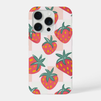 Cute Pastel Strawberry Pattern – Soft Gingham iPhone 15 Pro Case