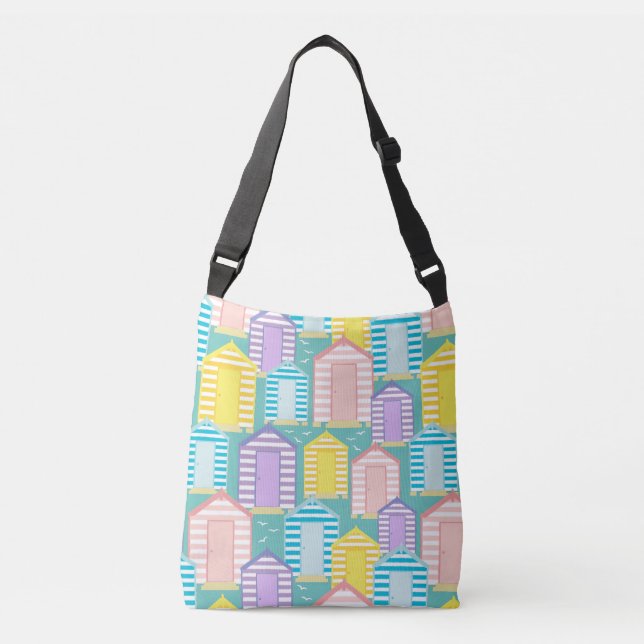 Cute Pastel Striped Beach Hut Patterned Crossbody Bag (Front)