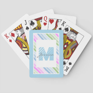 Cute Pastel Striped Modern Monogram Playing Cards