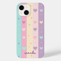 Cute Pastel Stripes Hearts Polka Dots Monogram