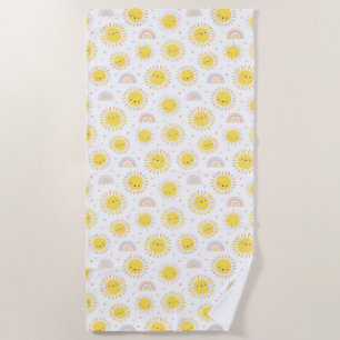 Cute pastel sunshines, rainbows and hearts  beach towel