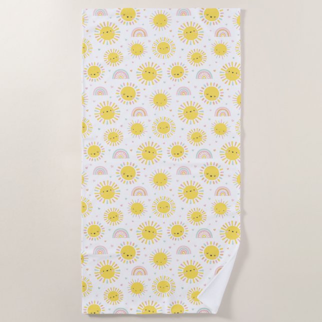 Cute pastel sunshines, rainbows and hearts  beach towel (Front)