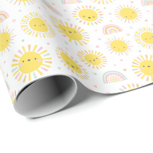 Cute pastel sunshines, rainbows and hearts wrapping paper