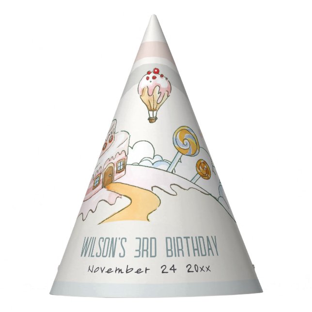 Cute Pastel Sweet Time Candy Land Kids Birthday Party Hat (Front)