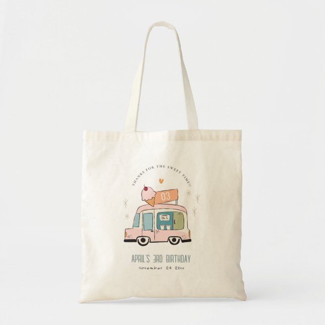 Cute Pastel Sweet Time Ice Cream Truck Birthday Tote Bag (Front)