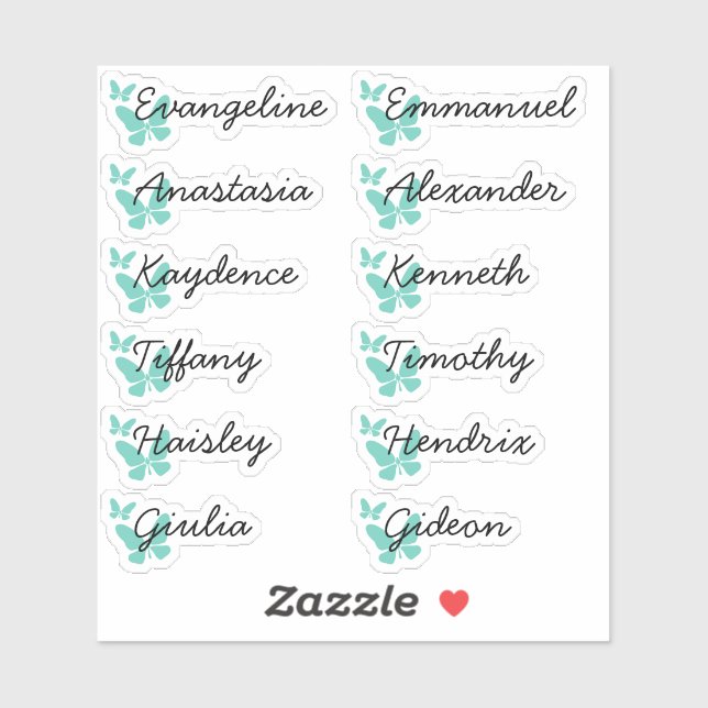 Cute Pastel Teal Butterflies Guest List 12 Names  (Sheet)