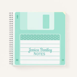 Cute Pastel Teal Floppy Disc Custom Notebook