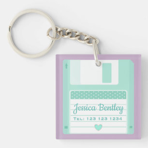 Cute Pastel Teal Retro Floppy Disc Custom Key Ring