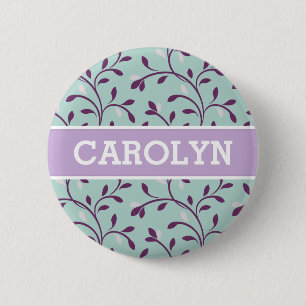 Cute pastel turquoise floral pattern monogram 6 cm round badge